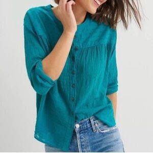 Green crinkle blouse from anthropologie